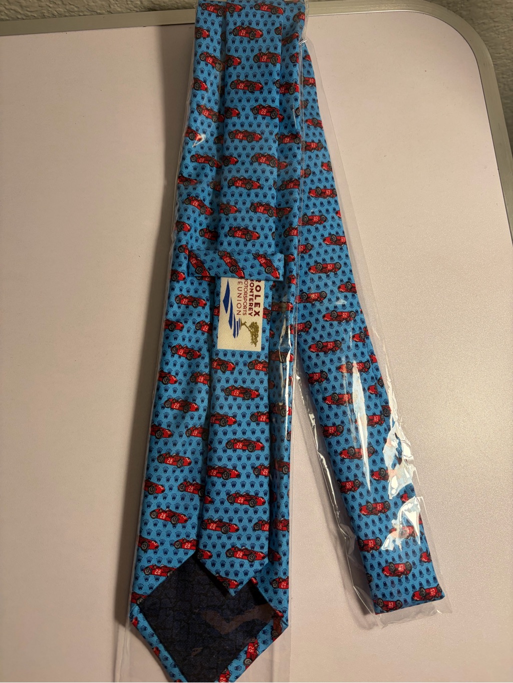 Rolex Blue Silk Tie With Red Car Motif